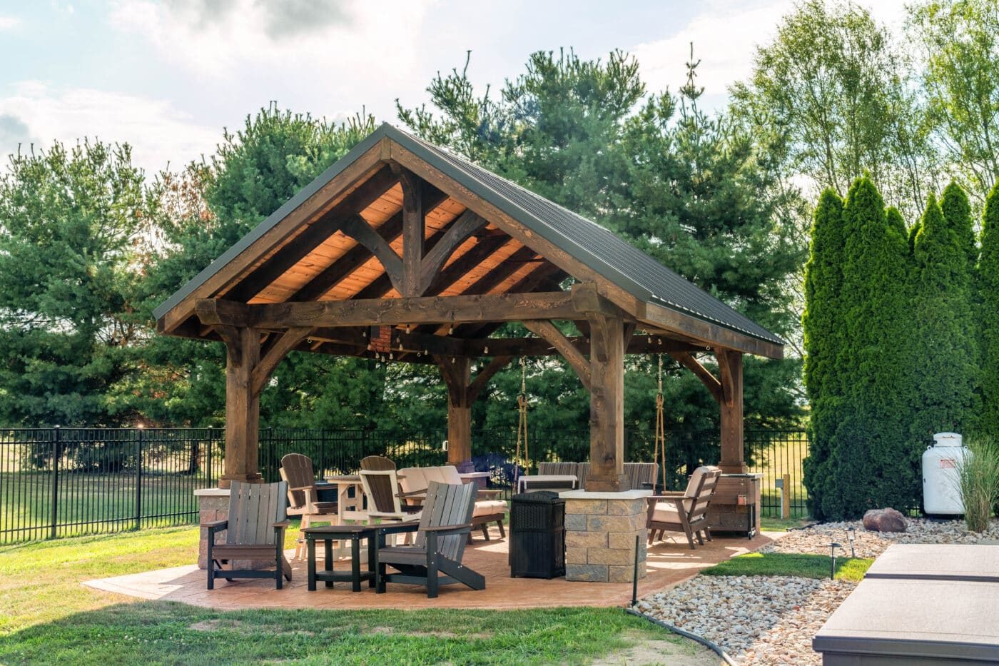 Wood pavilion with integrated lighting